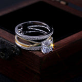 Glamorous Luxury Gold Silver Color Geometry AAA+ Cubic Zirconia Diamonds Fashion Rings - Rings Universe