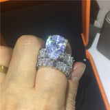 NEW Handmade Oval cut 8ct AAAA Quality Cubic Zirconia Diamonds Luxury Ring Set