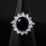 Elegant Fashionable Sunflower Design Oval Lab Sapphire Gemstone Rings - Rings Universe