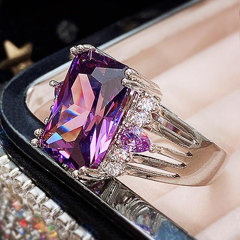 Aesthetic Pink Rings with Bling Bling Cubic Diamonds Luxury Women  Accessories for Party Novel Design Wedding Band Jewelry