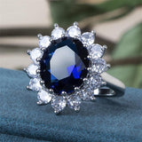 Elegant Fashionable Sunflower Design Oval Lab Sapphire Gemstone Rings - Rings Universe