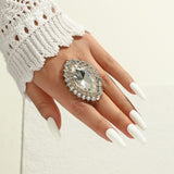 NEW VINTAGE RINGS Trendy Female Luxury Jewelry Pear Crystal Adjustable White Red Blue Rings