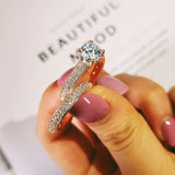 New Design Rose Gold Silver Color Round Cut AAA+ Quality Luxury Wedding Ring Set