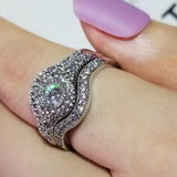QUALITY RINGS Luxury Halo Three-piece Set Combination AAA+ CZ Diamonds Rings Set - Rings Universe