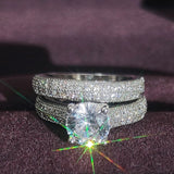 New Design Rose Gold Silver Color Round Cut AAA+ Quality Luxury Wedding Ring Set