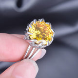 Elegant New Arrival Luxury Yellow Lotus Design AAA+ Cubic Zirconia Diamonds Rings - Rings Universe