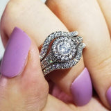 QUALITY RINGS Luxury Halo Three-piece Set Combination AAA+ CZ Diamonds Rings Set - Rings Universe