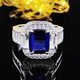 New Luxury Princess Cut Blue Color Rectangle AAA+ CZ Diamonds Fashion Engagement Ring - Rings Universe