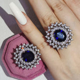 Delightful New Luxury Blue Color Oval Cut AAA+ Cubic Zirconia Diamonds Fashion Rings - Rings Universe