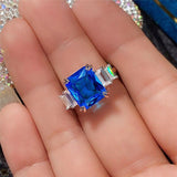 Excellent New Arrival Luxury Blue Yellow Color Rectangle AAA+ CZ Diamonds Fashion Rings - Rings Universe