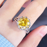 Elegant New Arrival Luxury Yellow Lotus Design AAA+ Cubic Zirconia Diamonds Rings - Rings Universe