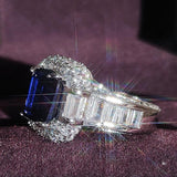 New Luxury Princess Cut Blue Color Rectangle AAA+ CZ Diamonds Fashion Engagement Ring - Rings Universe