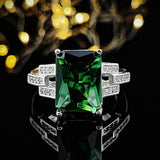 NEW ARRIVAL -  Elegant Designer Green rectangle cut AAA+ Quality CZ Diamonds Luxury Rings