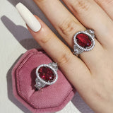NEW  Designer Luxury Red Stone Oval Cut AAA+ Quality CZ Diamonds Fashion Rings
