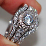 QUALITY RINGS Luxury Halo Three-piece Set Combination AAA+ CZ Diamonds Rings Set - Rings Universe