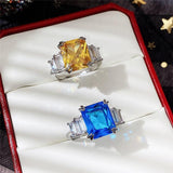 Gorgeous New Arrival Luxury Blue Yellow Color Rectangle AAA+ CZ Diamonds Fashion Rings - Rings Universe
