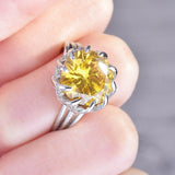 Elegant New Arrival Luxury Yellow Lotus Design AAA+ Cubic Zirconia Diamonds Rings - Rings Universe
