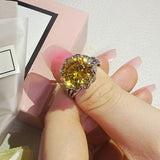 Elegant New Arrival Luxury Yellow Lotus Design AAA+ Cubic Zirconia Diamonds Rings - Rings Universe