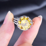 Elegant New Arrival Luxury Yellow Lotus Design AAA+ Cubic Zirconia Diamonds Rings - Rings Universe