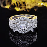 QUALITY RINGS Luxury Halo Three-piece Set Combination AAA+ CZ Diamonds Rings Set