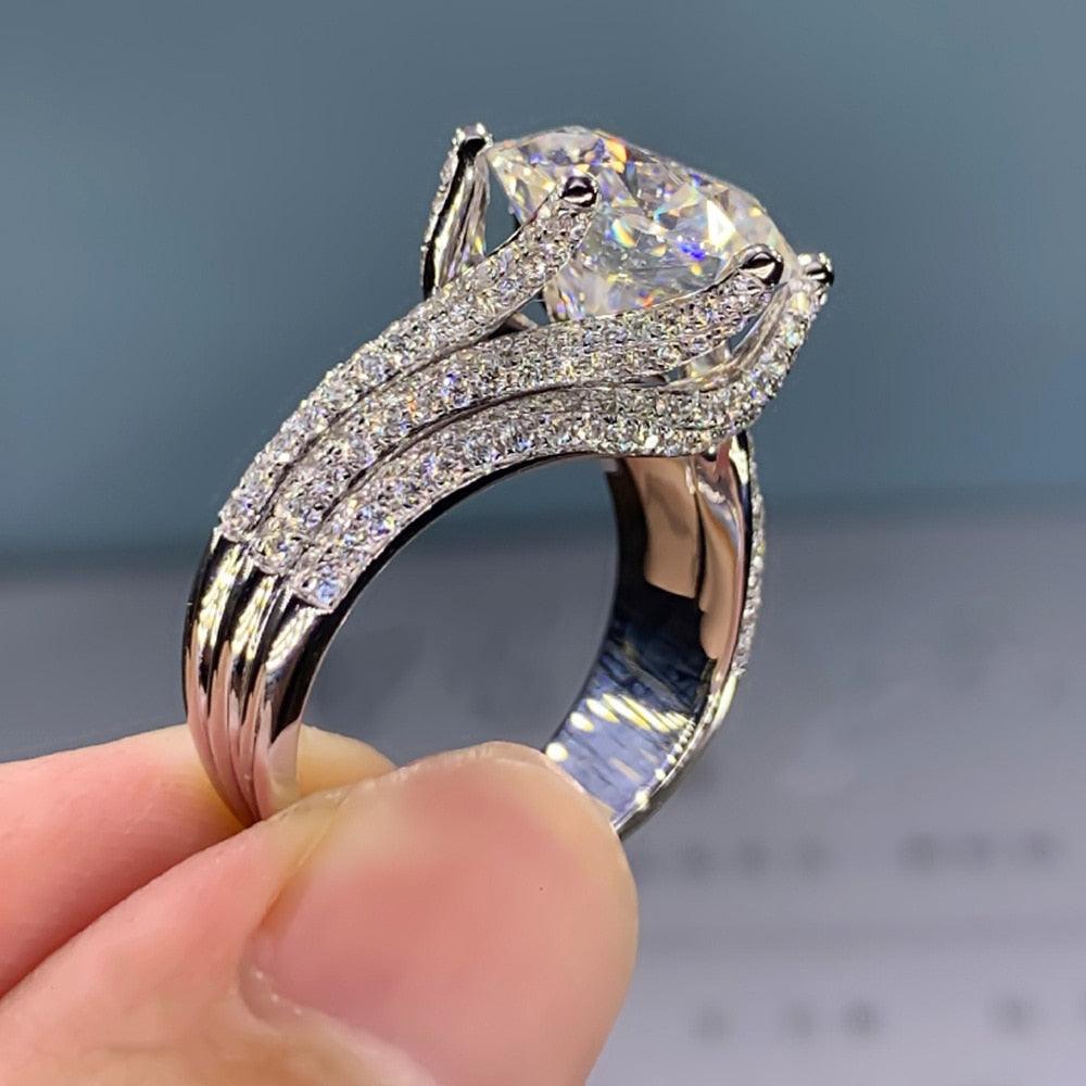 Walbest Women Luxury Shiny Diamond Ring Square Cubic Zirconia Jewelry Ring  Fashion Exquisite Finger Ring for Wedding Engagement 