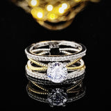 Glamorous Luxury Gold Silver Color Geometry AAA+ Cubic Zirconia Diamonds Fashion Rings