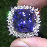 New Arrival Luxury Purple Color Cushion Cut Large AAA+ Quality CZ Diamonds Fashion Rings