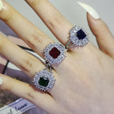 Desirable New Luxury Blue Green Red Color Princess Cut AAA+ CZ AAA+ Diamonds Fashion Rings - Rings Universe