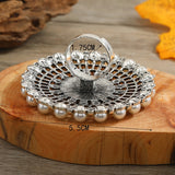 NEW VINTAGE RINGS Big Round Pearl Rings -  Boho Oxidized Metal Adjustable Midi Finger Rings