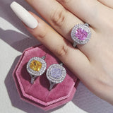 New Arrivals Stunning Pink Yellow Cushion Cut AAA+ Quality CZ Diamonds Luxury Rings