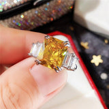 Excellent New Arrival Luxury Blue Yellow Color Rectangle AAA+ CZ Diamonds Fashion Rings - Rings Universe