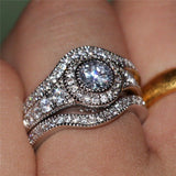 QUALITY RINGS Luxury Halo Three-piece Set Combination AAA+ CZ Diamonds Rings Set - Rings Universe
