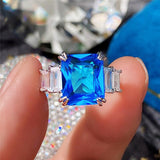 Gorgeous New Arrival Luxury Blue Yellow Color Rectangle AAA+ CZ Diamonds Fashion Rings - Rings Universe