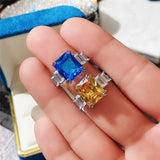 Gorgeous New Arrival Luxury Blue Yellow Color Rectangle AAA+ CZ Diamonds Fashion Rings - Rings Universe