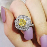Dazzling New Luxury Yellow Color Cushion Cut AAA+ CZ Diamonds Fashion Rings - Rings Universe