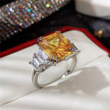 Excellent New Arrival Luxury Blue Yellow Color Rectangle AAA+ CZ Diamonds Fashion Rings - Rings Universe