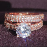 New Design Rose Gold Silver Color Round Cut AAA+ Quality Luxury Wedding Ring Set