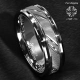 Silver Leaf Brushed Style Tungsten Wedding Ring - Rings Universe