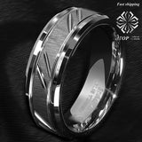 Silver Leaf Brushed Style Tungsten Wedding Ring - Rings Universe
