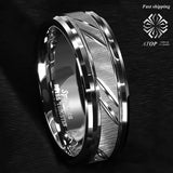 Silver Leaf Brushed Style Tungsten Wedding Ring - Rings Universe