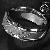 Silver Leaf Brushed Style Tungsten Wedding Ring - Rings Universe