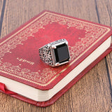 Vintage Textured Square Black Stone Signet Ring - ringsuniverse