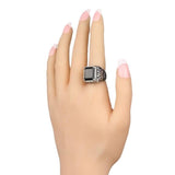 Vintage Textured Square Black Stone Signet Ring - ringsuniverse