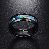 Abalone Shell & Polished Black Faceted  8mm Tungsten Carbide Rings Trendy, Wedding Ring - ringsuniverse