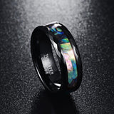 Abalone Shell & Polished Black Faceted  8mm Tungsten Carbide Rings Trendy, Wedding Ring - ringsuniverse