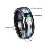 Abalone Shell & Polished Black Faceted  8mm Tungsten Carbide Rings Trendy, Wedding Ring - ringsuniverse