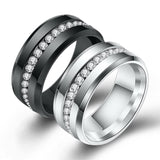Black and Silver Color Cubic Zirconia Crystals Titanium Steel Rings For Women - ringsuniverse
