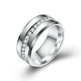 Black and Silver Color Cubic Zirconia Crystals Titanium Steel Rings For Women - ringsuniverse