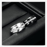 Black and Silver Color Cubic Zirconia Crystals Titanium Steel Rings For Women - ringsuniverse