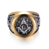 Masonic Inlaid Rhinestone Symbol G Freemason Ring